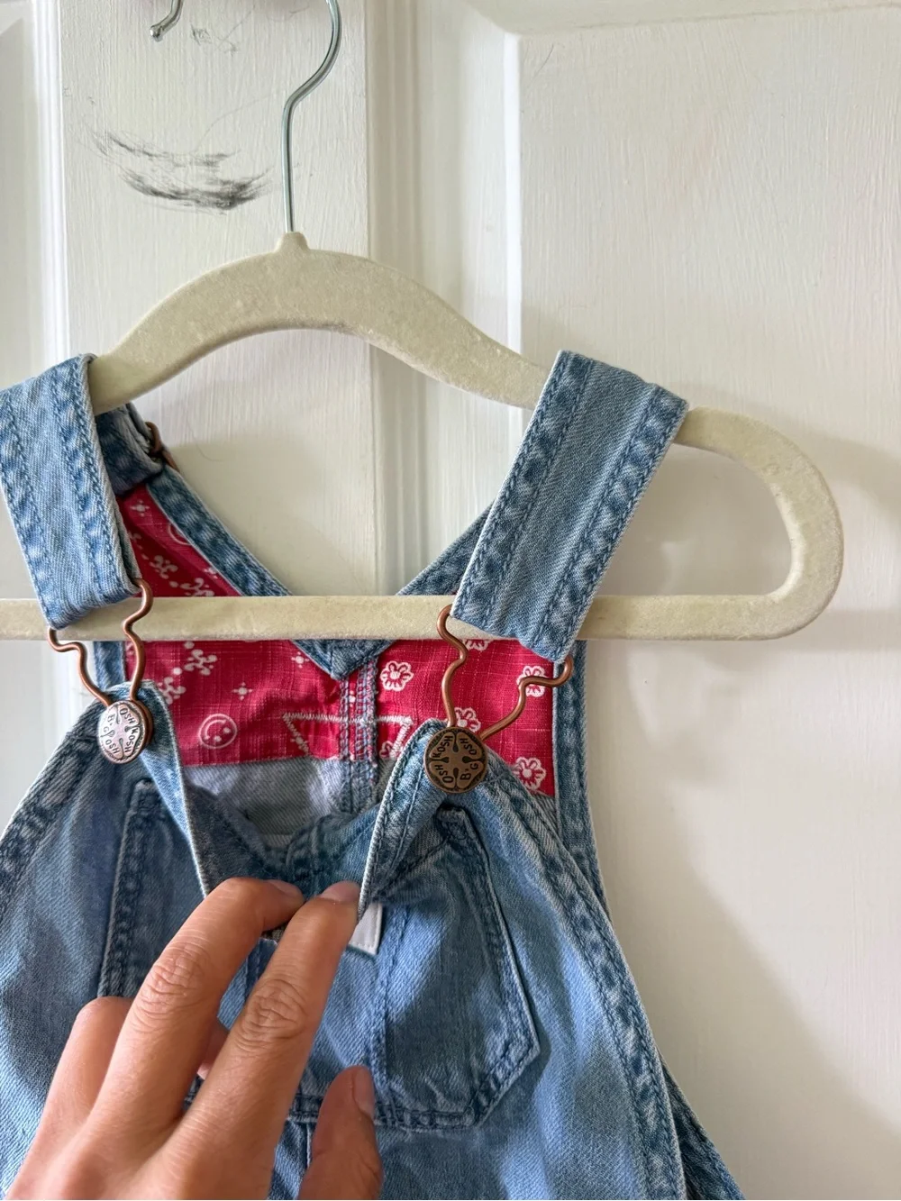 OshKosh B'gosh Light Blue Denim Shortall with Red Bandana Accents